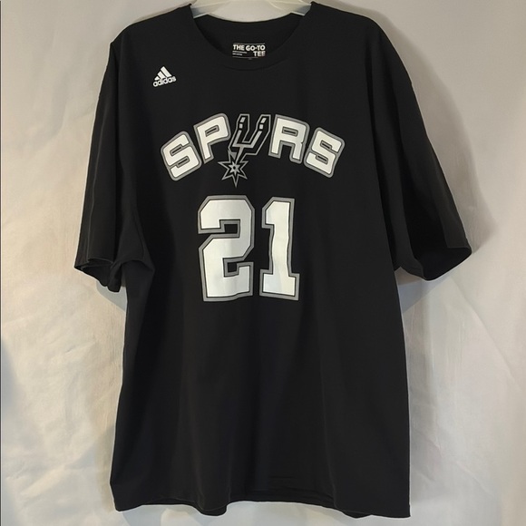 Adidas San Antonio Spurs Duncan #21 100% cotton black Tshirt  size 2X basketball - Picture 1 of 9